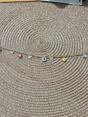 Gold-tone Multi-Colored Evil Eye Charm Anklet- Women Jewelry